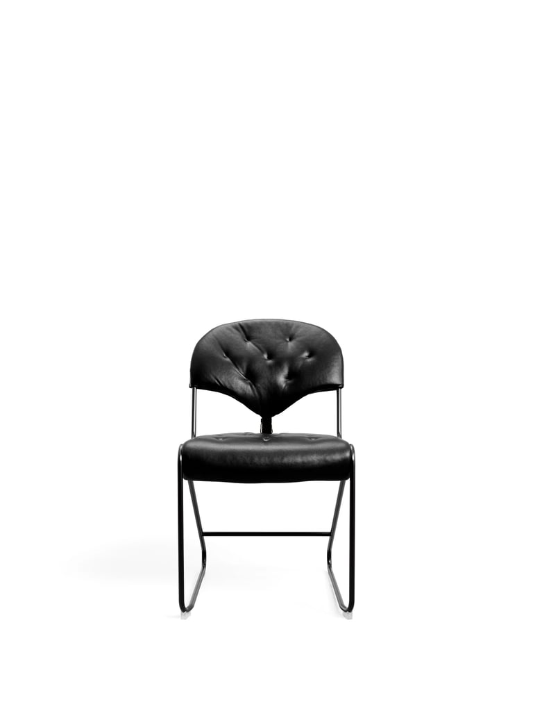 black leather upholstered dining chair front view 3d render