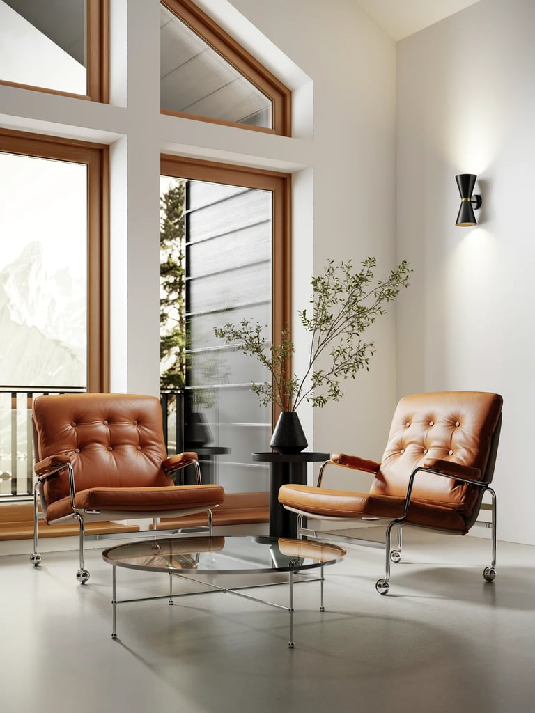 brown leather armchair modern living room 3d render