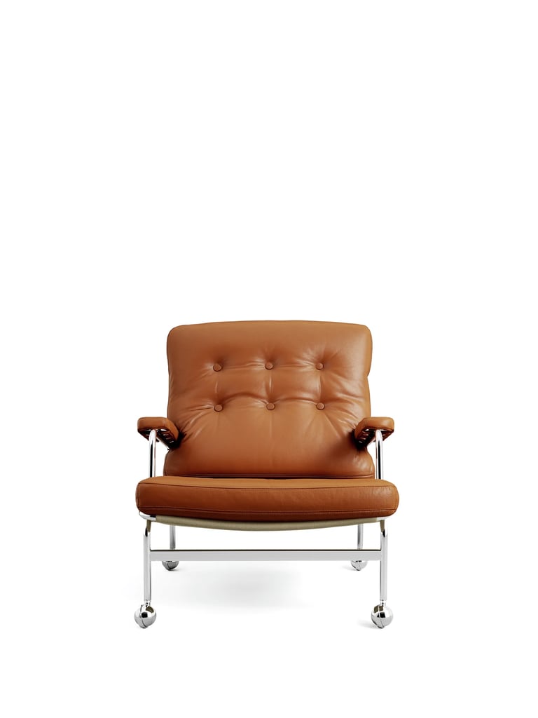 brown leather modern armchair front view 3d render