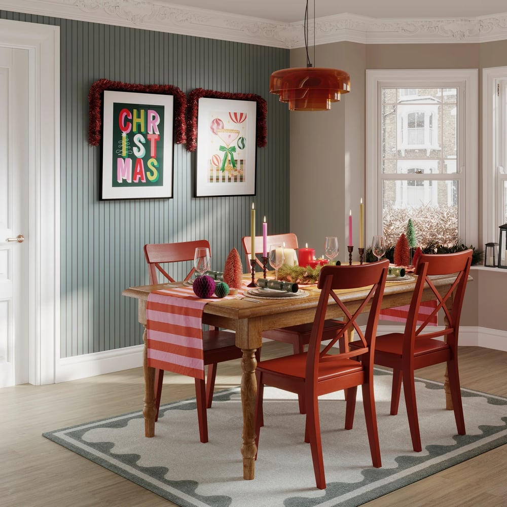 christmas dining set red oak table chairs furniture 3d render