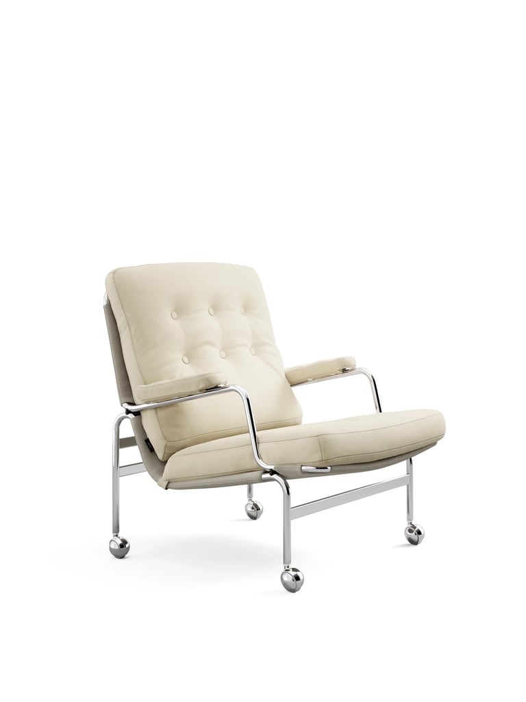modern beige upholstered chair with casters 3d render
