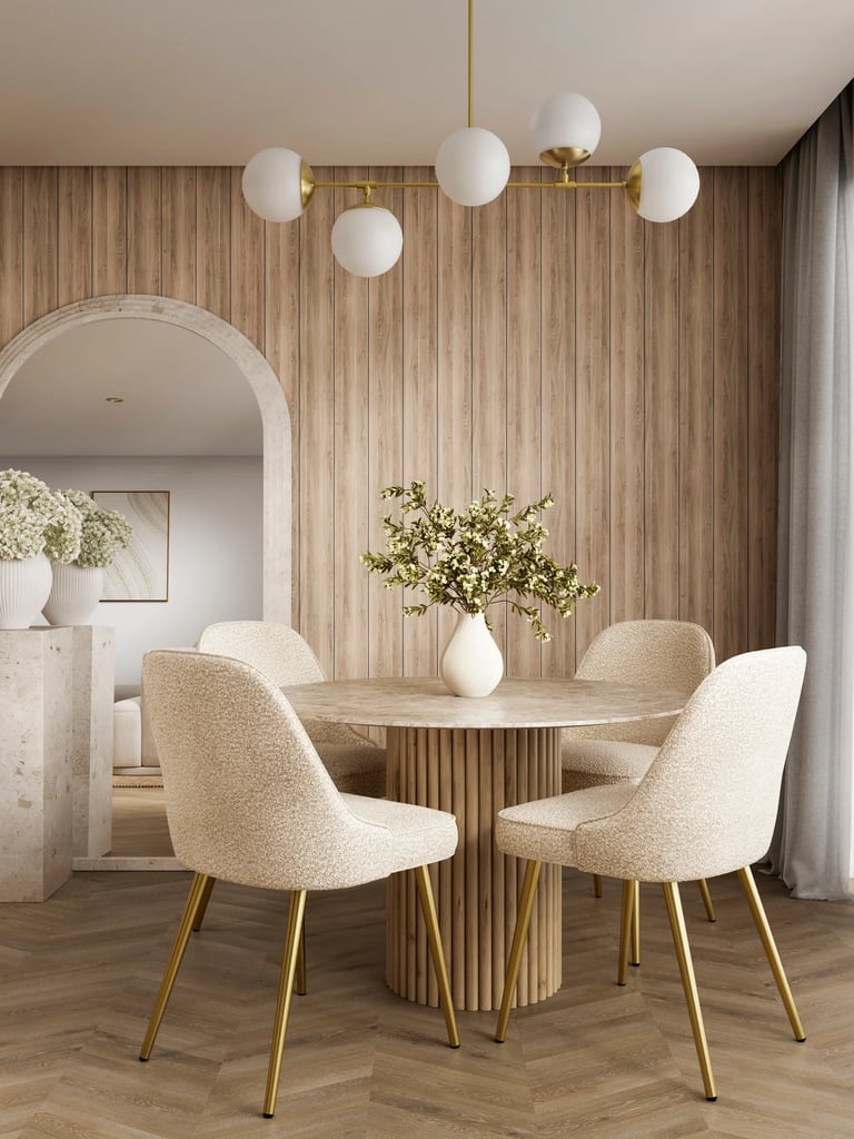 modern dining set oak upholstered chairs luxury 3d render