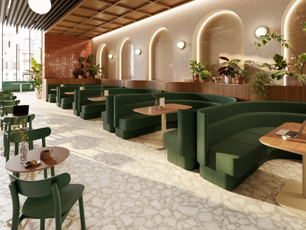 modern green upholstered seating room interior 3d render 2