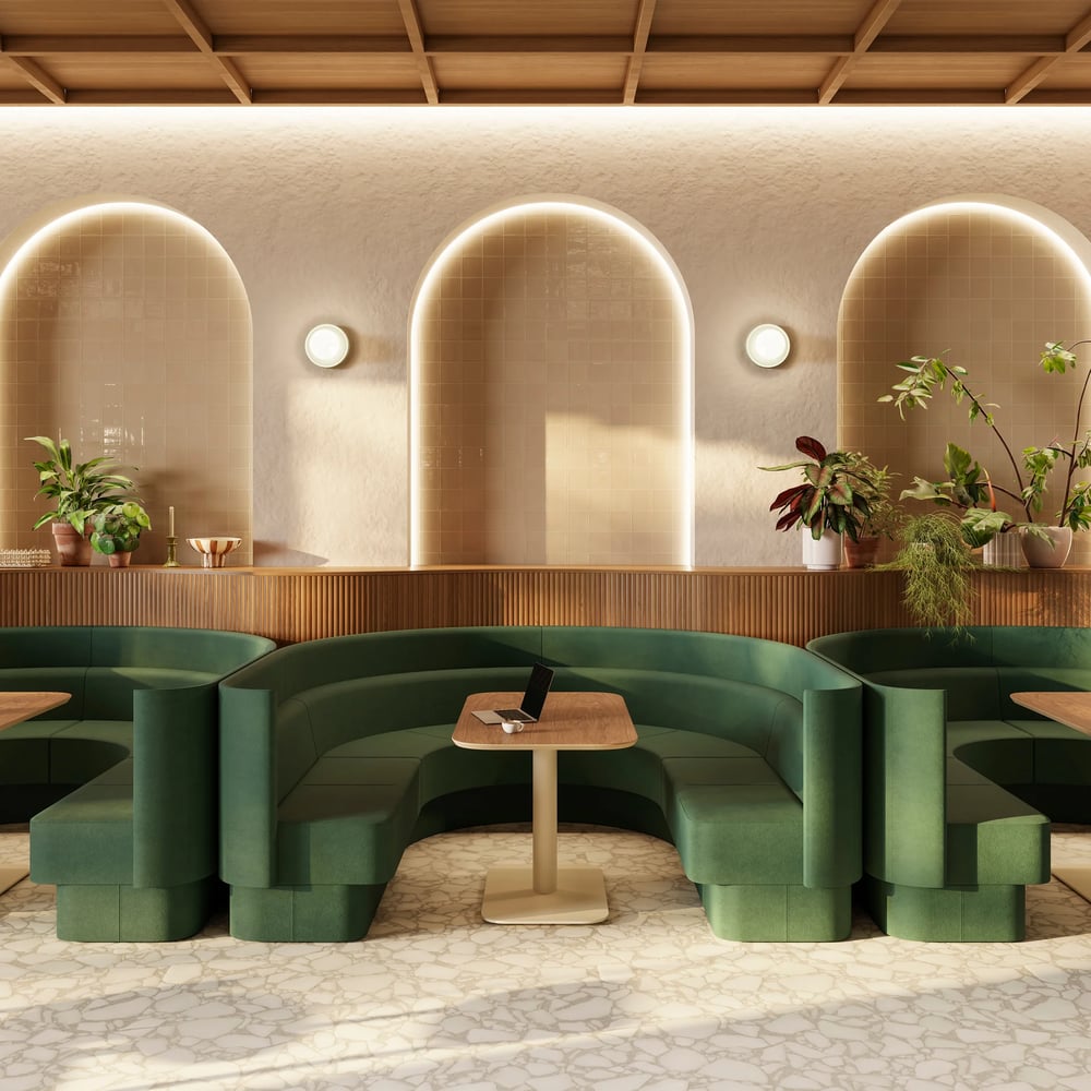 modern green upholstered seating room interior 3d render