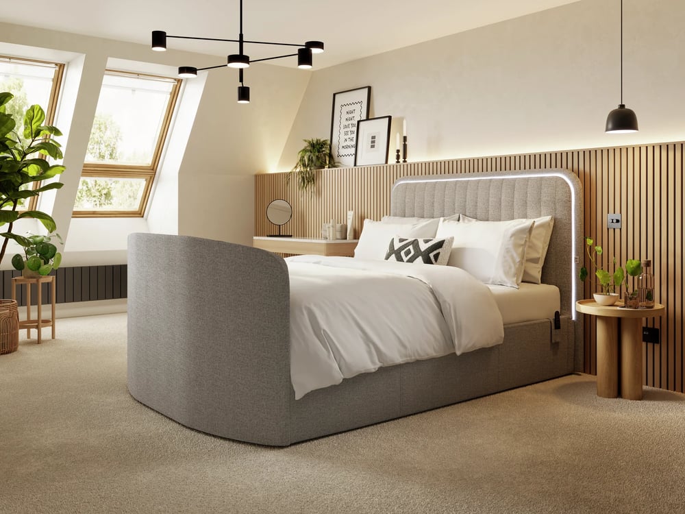 modern grey upholstered bed luxury bedroom 3d render 2