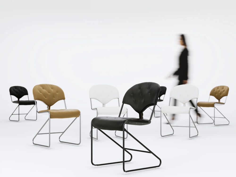 modern leather upholstered chairs set black white tan 3d render