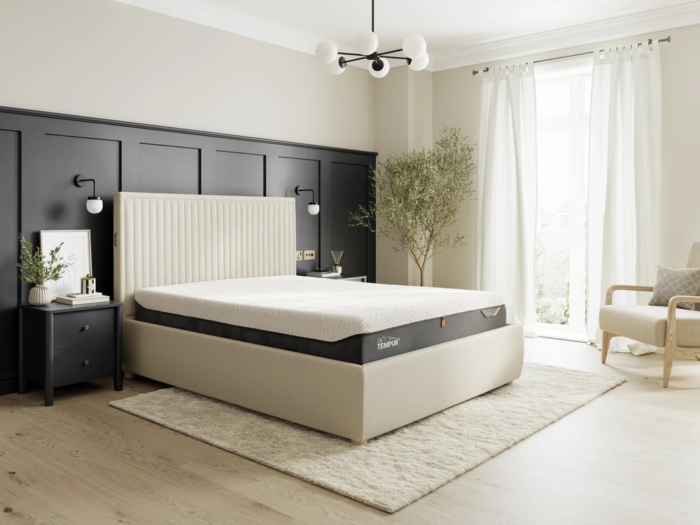 modern luxury upholstered bedroom tempur mattress 3d render