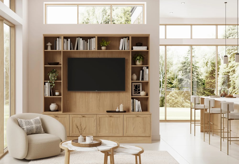 modern oak living room set 3d render