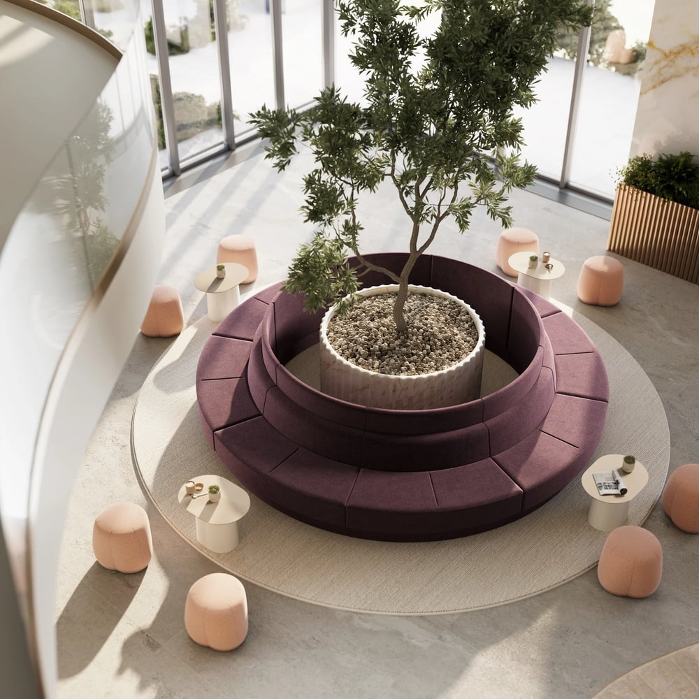 modern purple upholstered seating nest 3d render