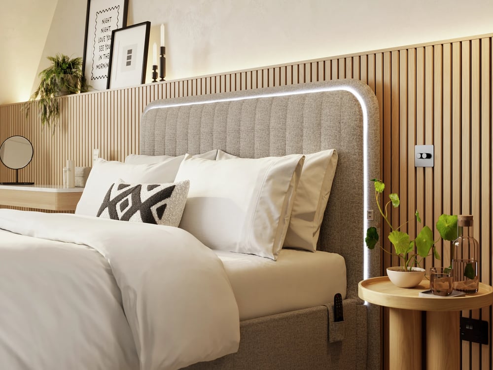 modern upholstered bed headboard grey luxury room 3d render