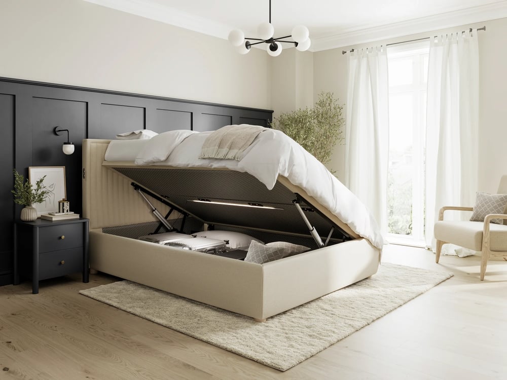 modern upholstered bed storage luxury bedroom 3d render