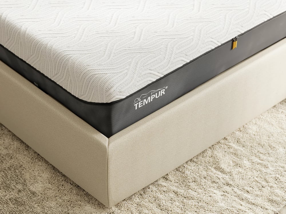 tempur mattress bed frame upholstered beige luxury 3d render