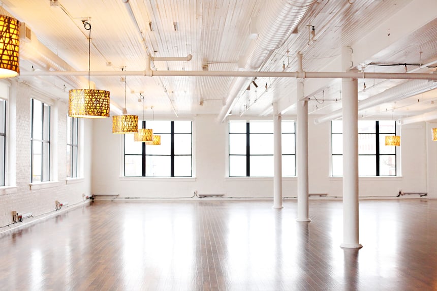Interior of Loft 310 wedding venue inside the Rosenbaum Building in downtown Kalamazoo's Entertainment District