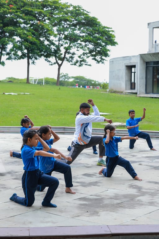 Martial arts practice on the lawn