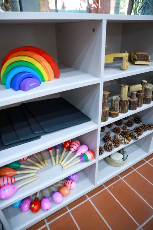 Rainbow blocks on a shelf