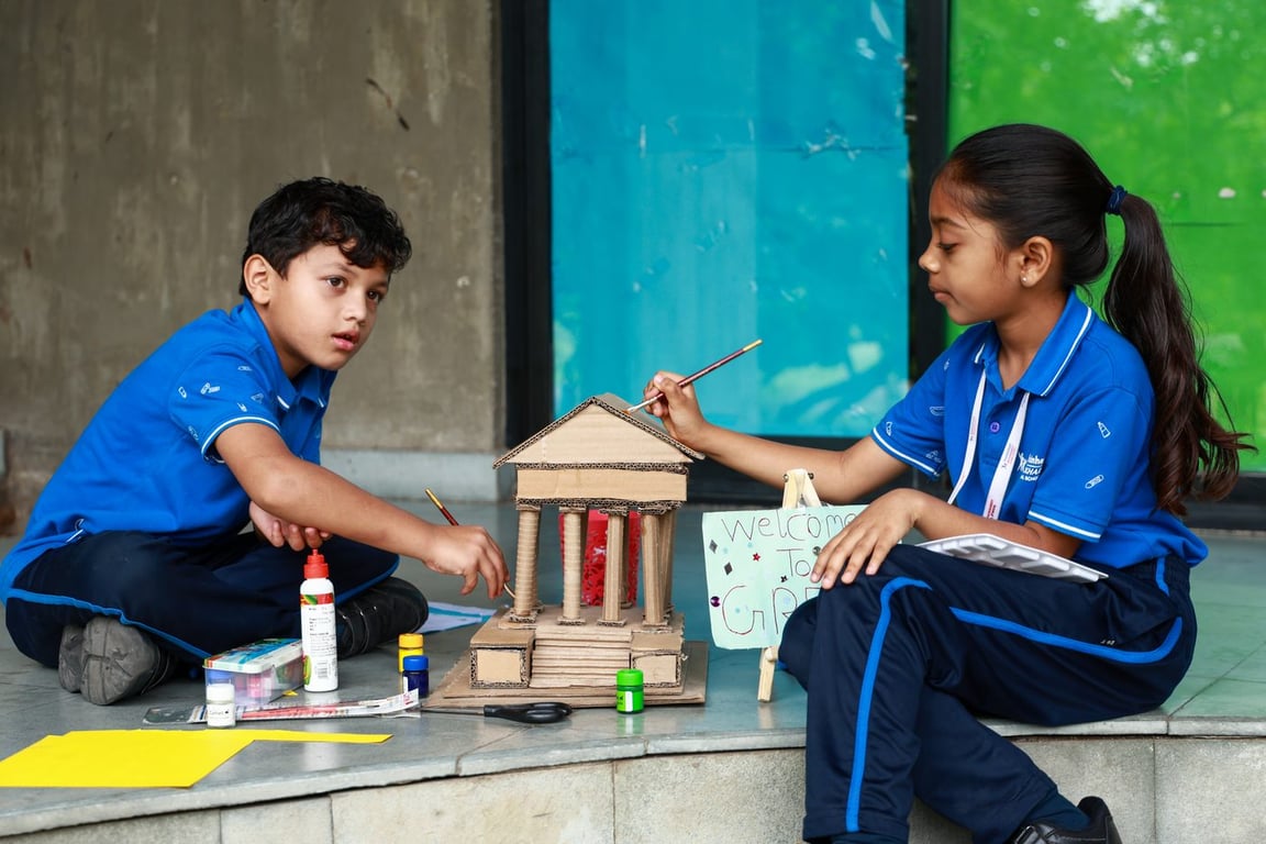 Students building a model in class