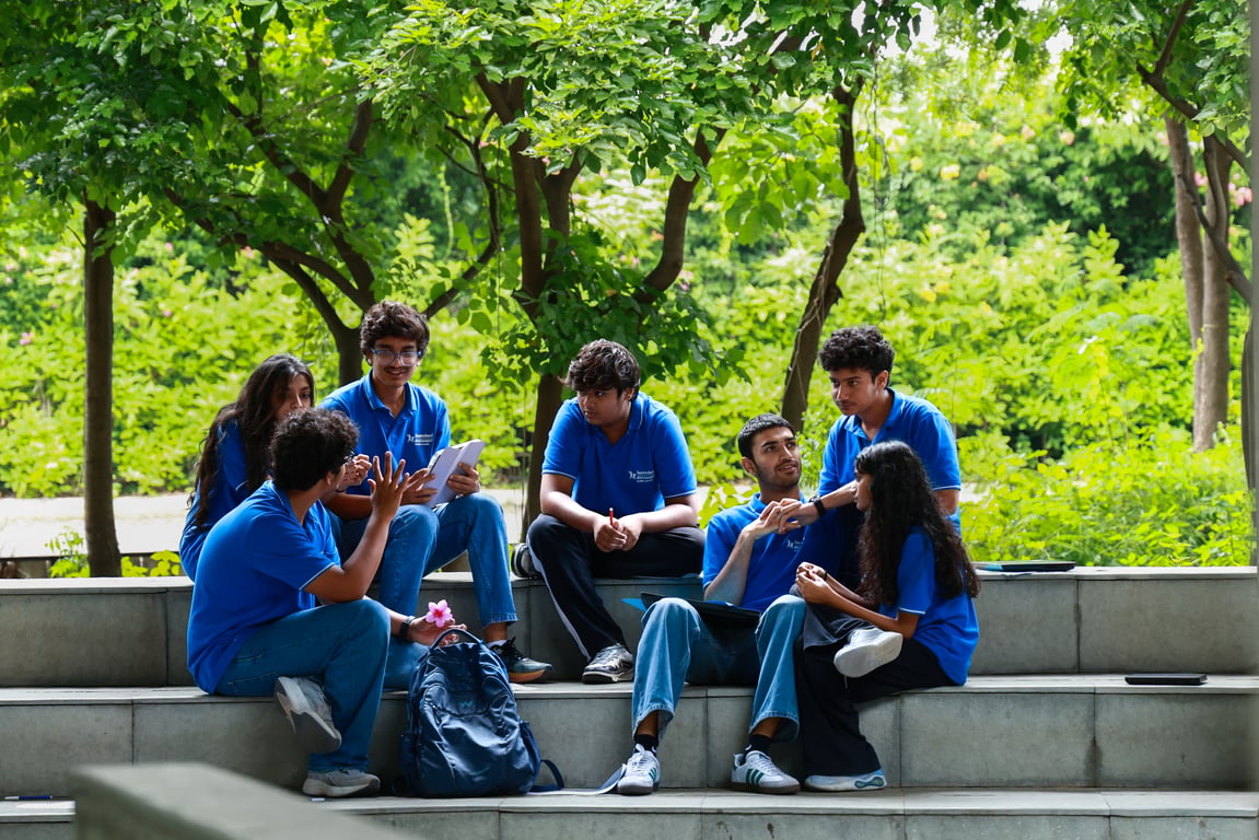 Students on campus grass