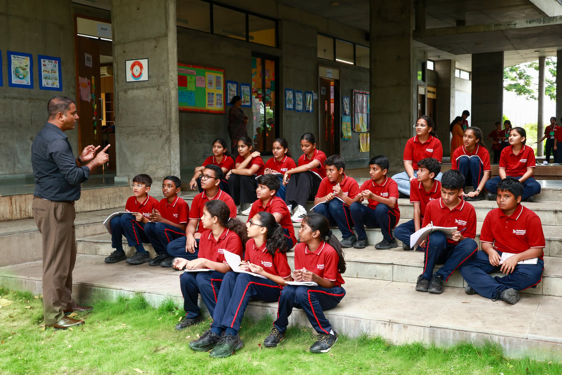 DP students on library steps