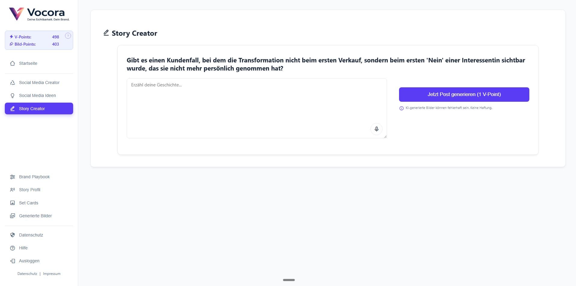 Story Creator Frage und Aufnahme