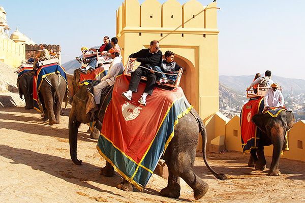 elephant-ride-amber-fort|Ship of Desert|Bhawai Dance of Rajasthan|Delicious Rajasthani cuisine|camel safari in desert of Rajasthan