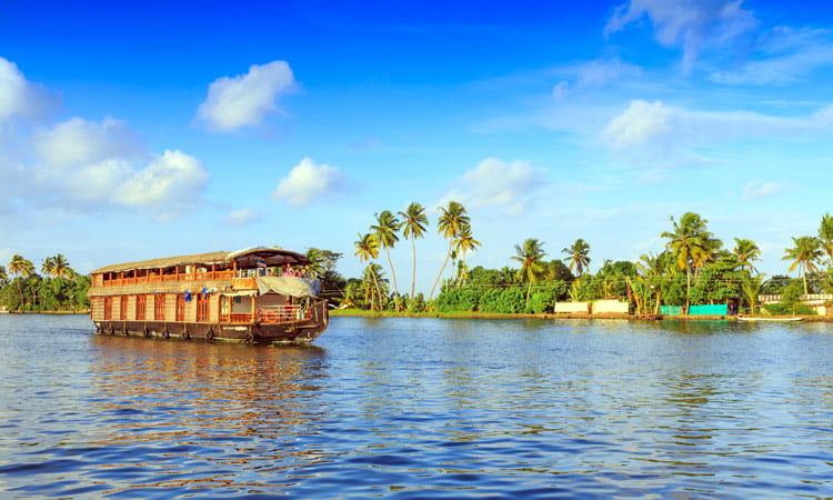 A house boat on Vembanad Lake, the largest in Kerala.