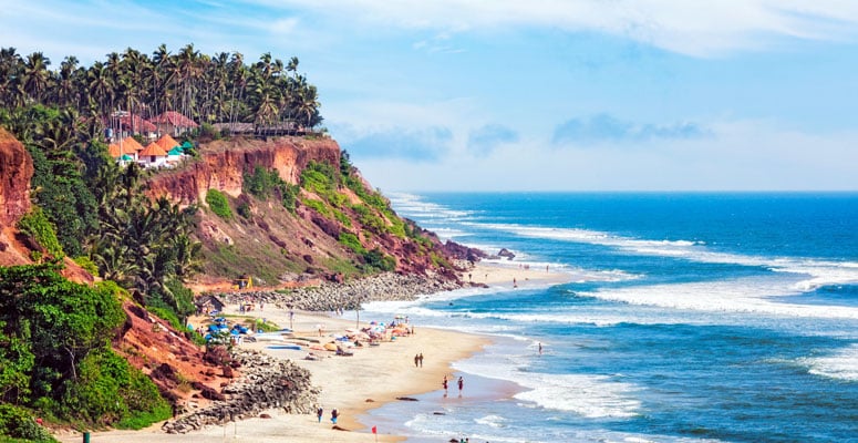 Varkala cliff beach and coastal views