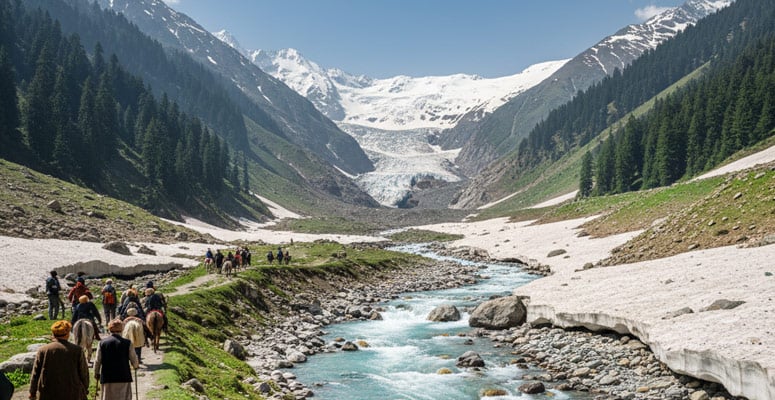 Scenic mountain landscape on the way to Chandanwari near Pahalgam