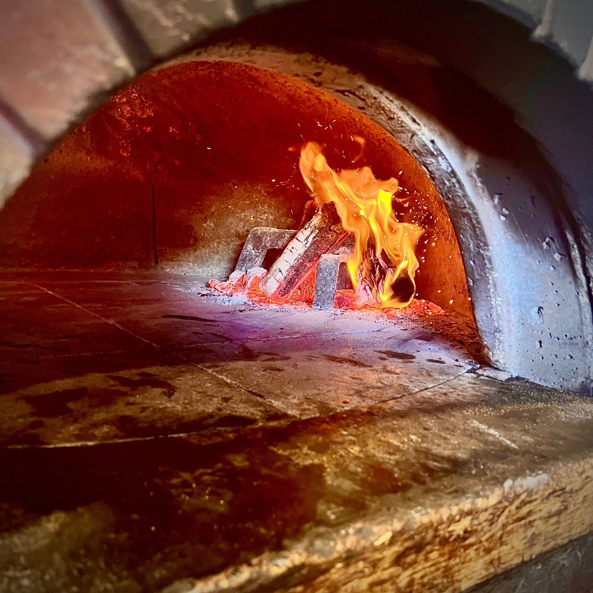 The woodfire oven burning