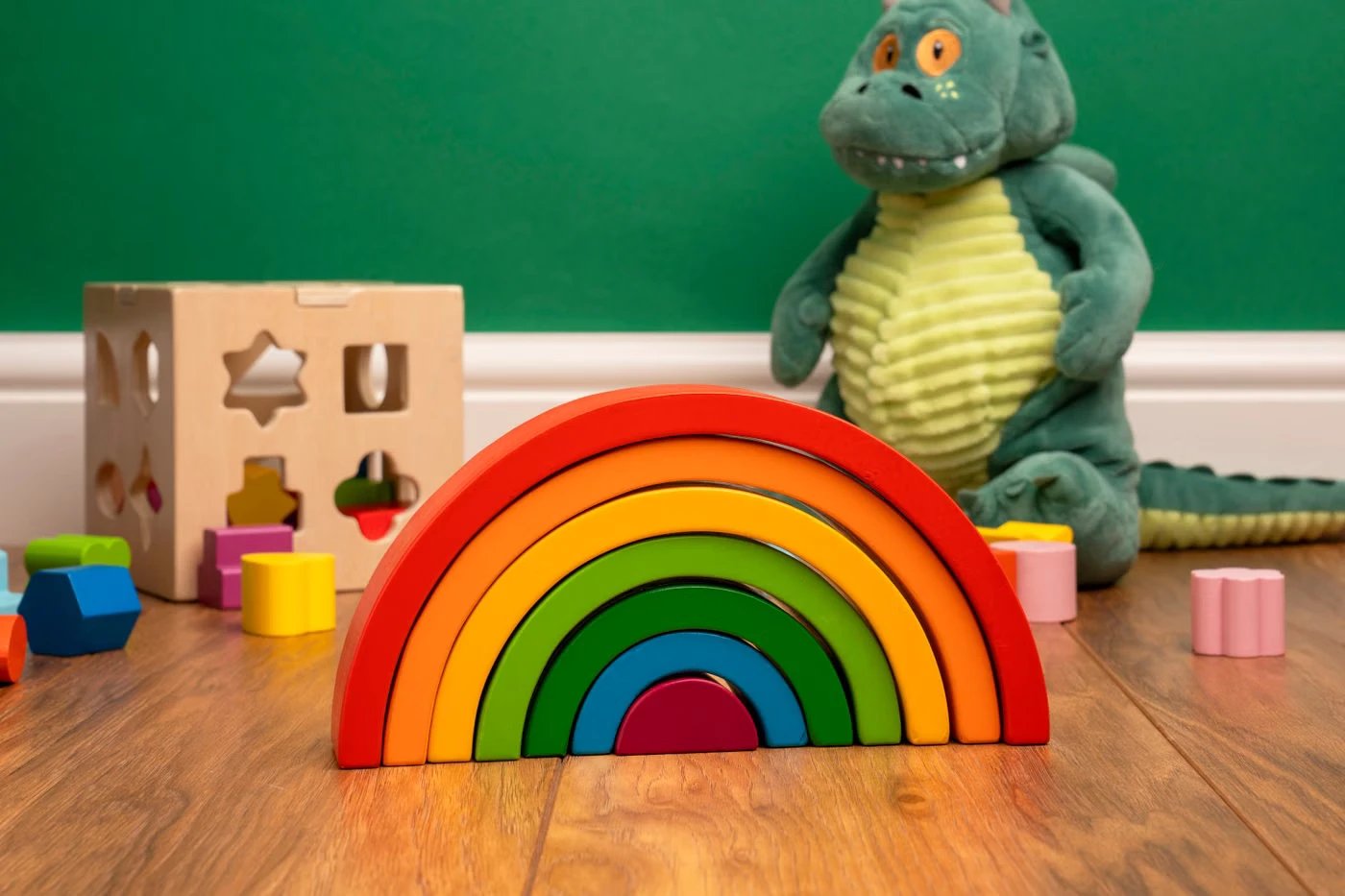 Ahşap Gökkuşağı ve Dinozor Peluş - 1