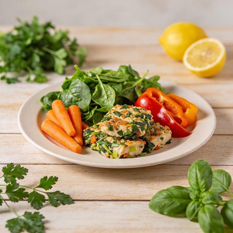 Gesunde Mahlzeit mit Gemüse, Kräutern und Zitronen für eine leberbewusste Ernährung