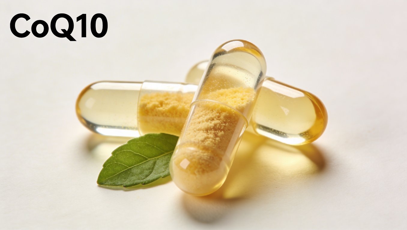 Nahaufnahme von CoQ10-Kapseln auf hellem Hintergrund, Symbol für natürliche Vitalität