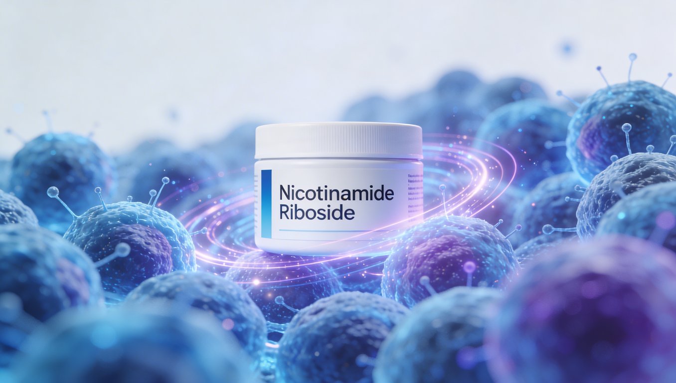 Nahaufnahme von Zellen im Körper visualisiert mit energiegeladenem blauen und violetten Licht