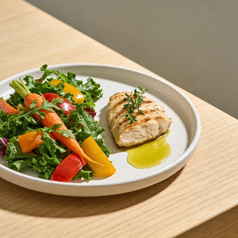 Frische nährstoffreiche Mahlzeit mit Gemüse als Teil einer leberfreundlichen Routine