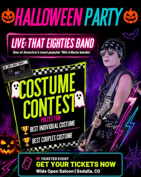 That Eighties Band Halloween Party flyer, Wide Open Saloon