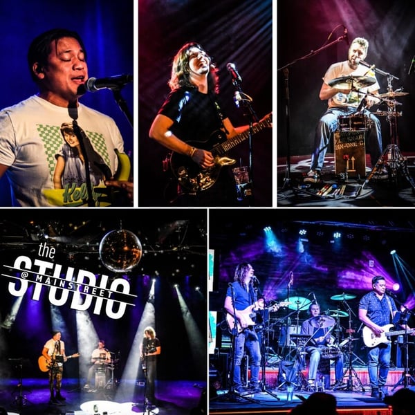 A band performing a 90s set on stage at Studio@Mainstreet in Parker, Colorado