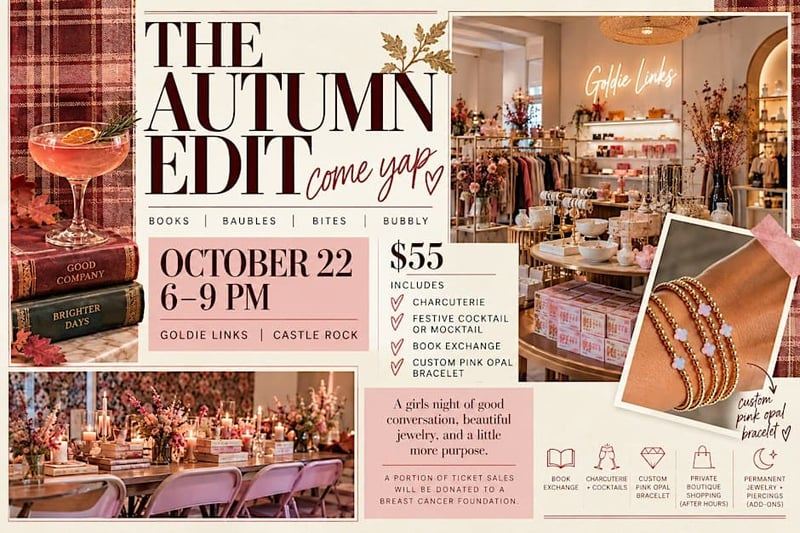 The Autumn Edit - Bites, Bubbly & Yaps for Breast Cancer at Goldie Links Permanent Jewelry - Experience Boutique