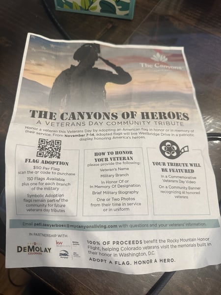 The Canyons of Heroes Veterans Day Flag Tribute at The Green at The Canyons