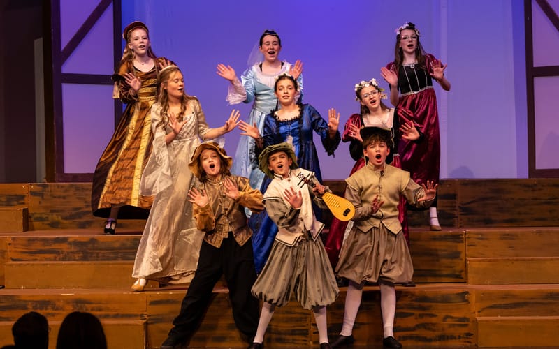 The young cast of Something Rotten Jr., one of the 30-plus shows Performing Arts Academy stages every year.