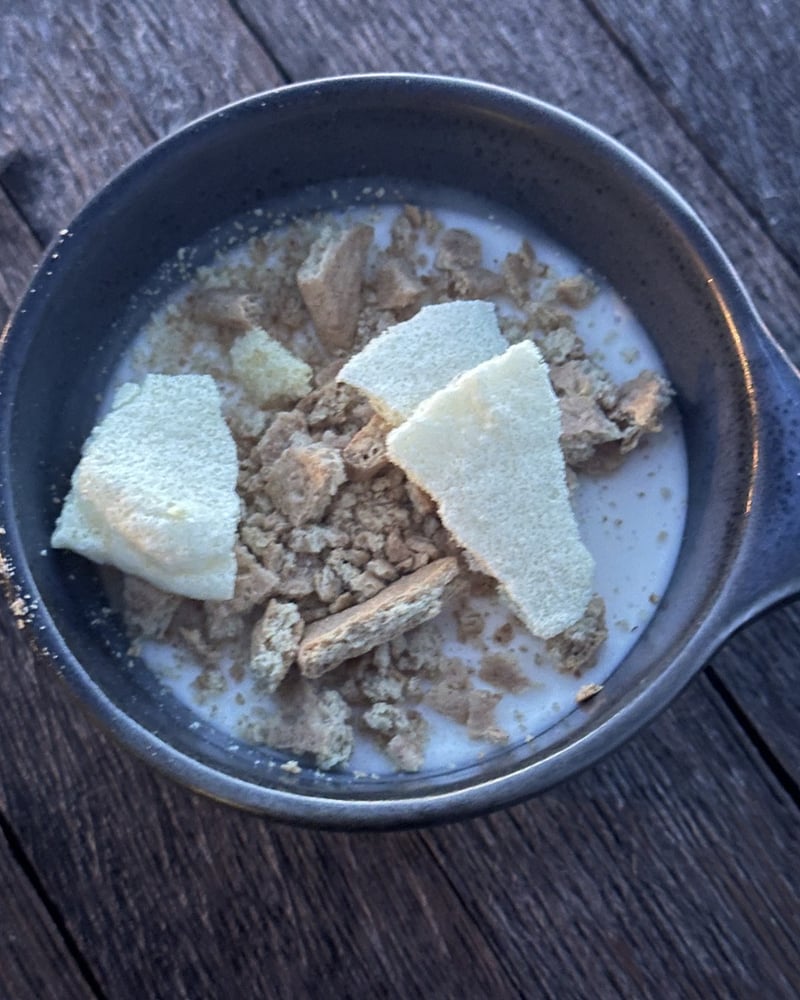 Bread pudding served in a cast-iron skillet