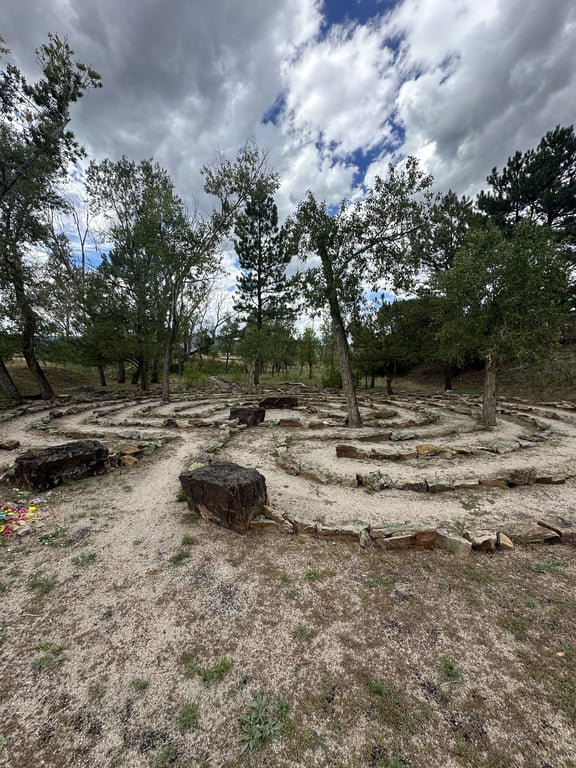 The stone labyrinth at A Sanctuary Center, laid in concentric rings on the open ground