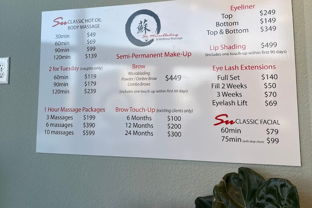 Su Microblading & Wellness Massage featured offerings