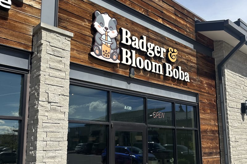 Badger & Bloom Boba storefront at the Outlets at Castle Rock, Unit A-130