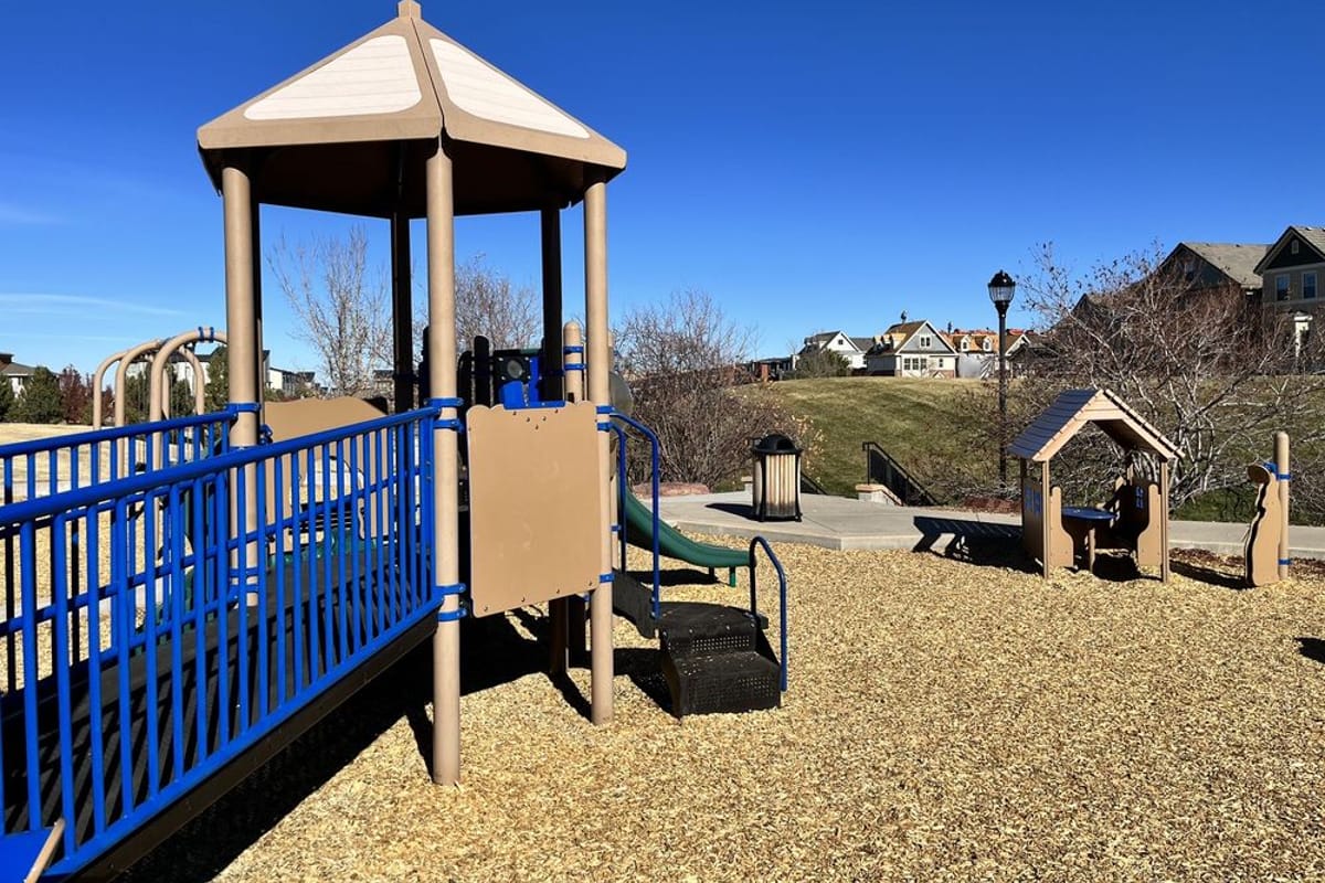 Belvedere Park play structure surrounded by shade trees