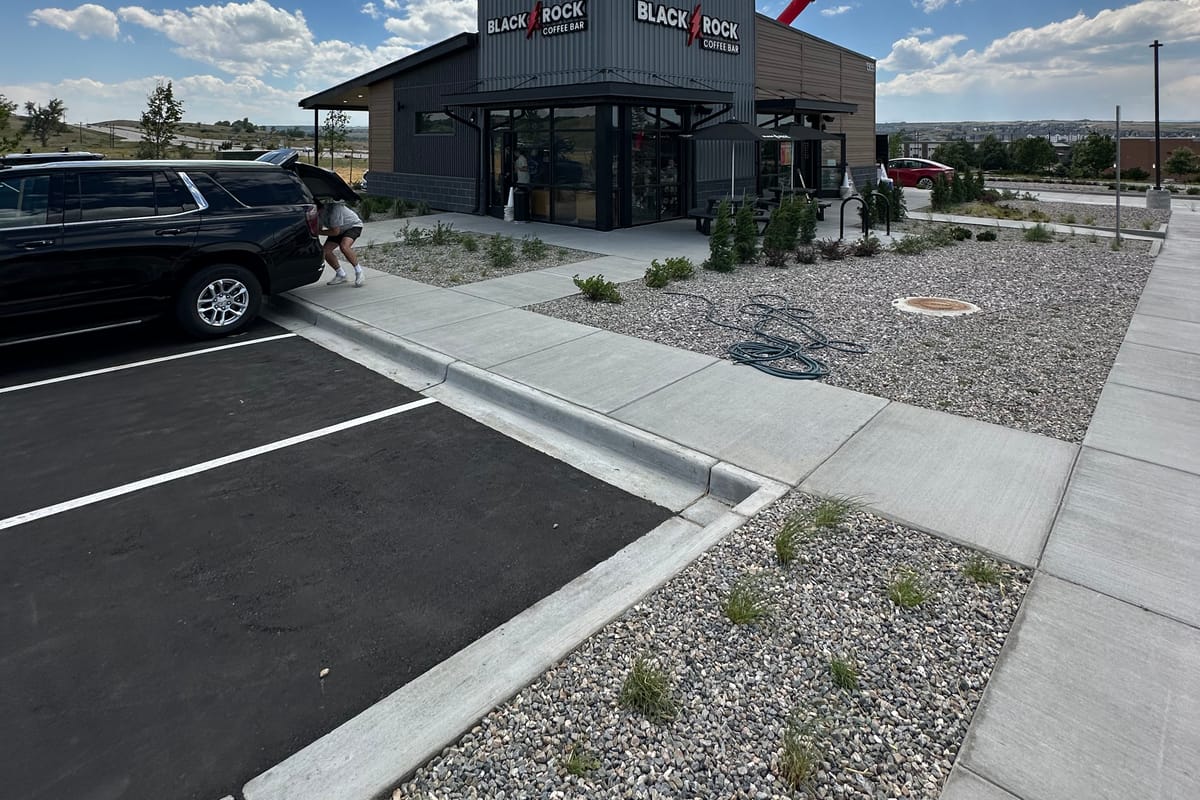 Exterior of the new Black Rock Coffee Bar at Parker Road and Stroh Road in Parker, Colorado