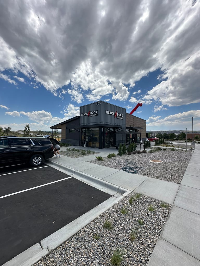Exterior of the new Black Rock Coffee Bar at Parker Road and Stroh Road in Parker, Colorado