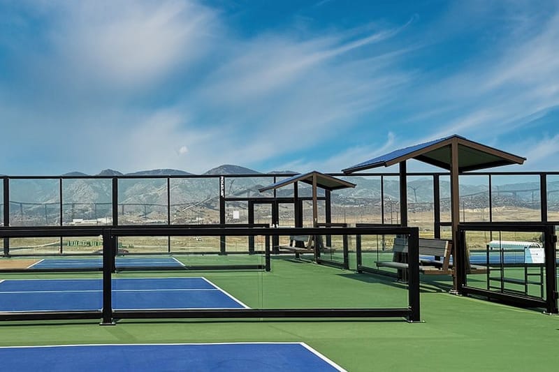 Burns Regional Park pickleball complex with Rocky Mountain views in Sterling Ranch, Colorado
