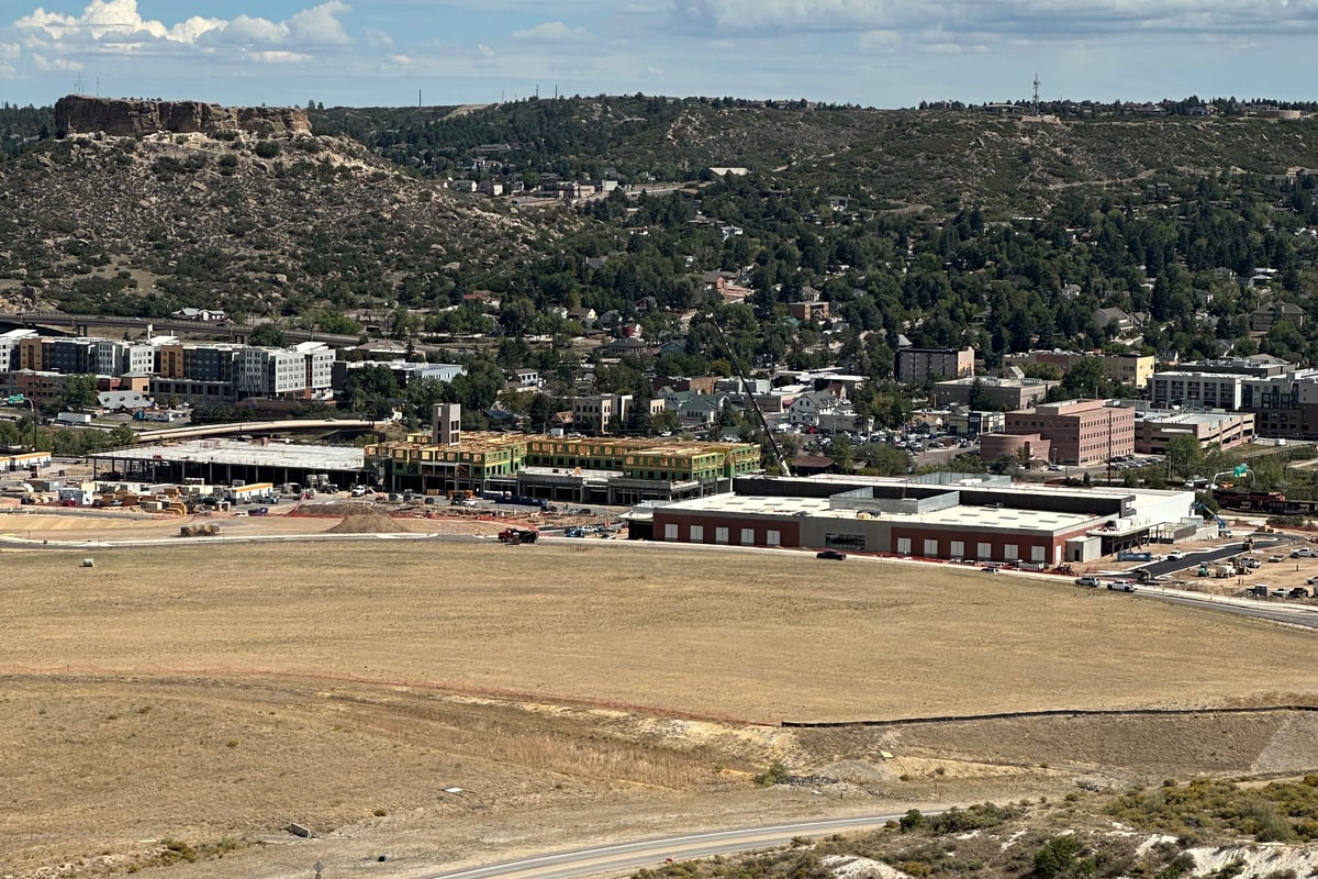 Downtown Castle Rock seen from the hillside at Miller Park