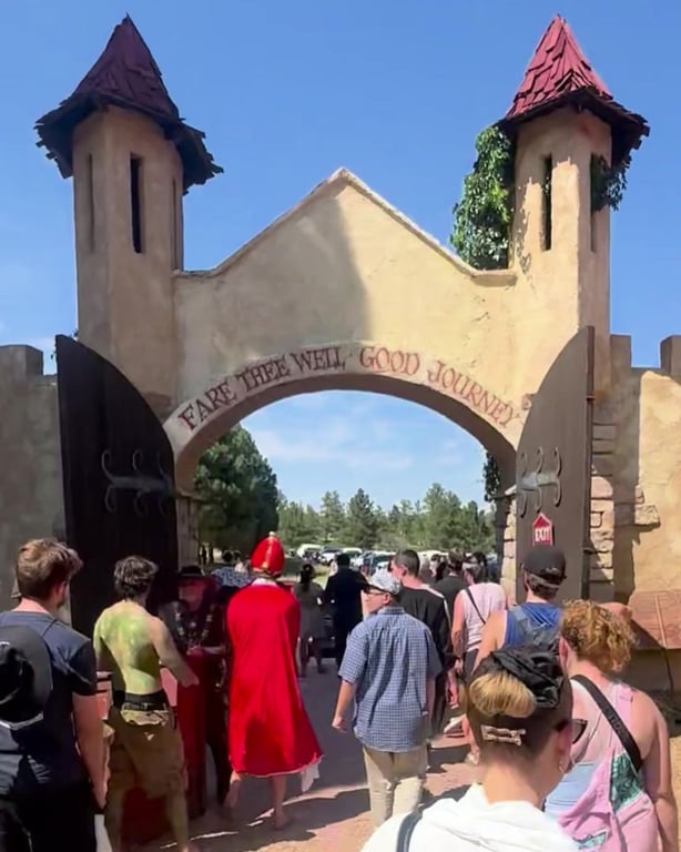 The 'Fare Thee Well, Good Journey' exit archway at the Colorado Renaissance Festival