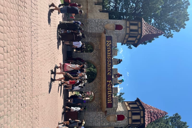The stone entrance gate to the Colorado Renaissance Festival in Larkspur, Colorado