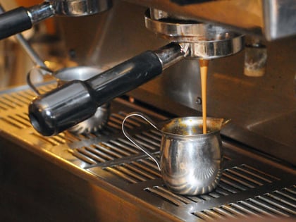 Espresso pouring from the machine at Fika Coffee House in Parker